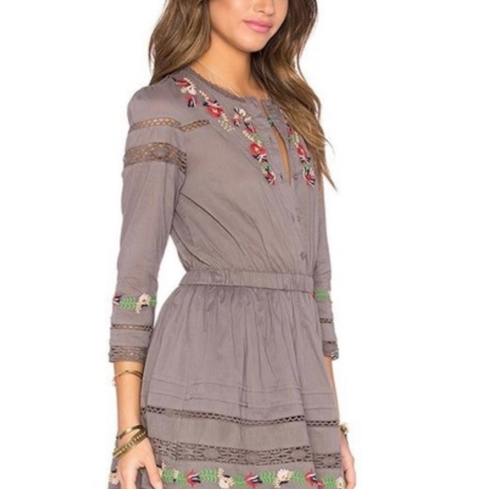 Tularosa Gray Mini Dress with Colorful Embroidery